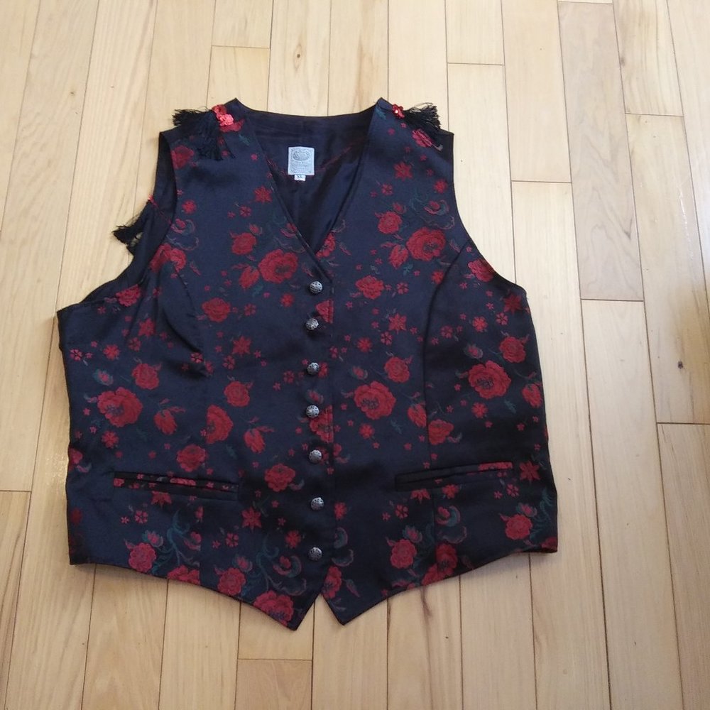 Womens WAH Maker True West embellished vest roses country western